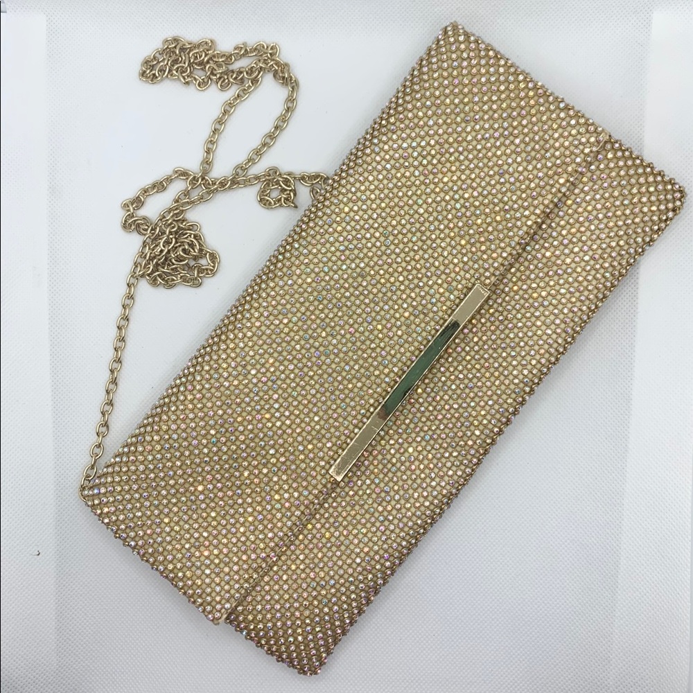 Golden Clutch Bag with Rhinestones